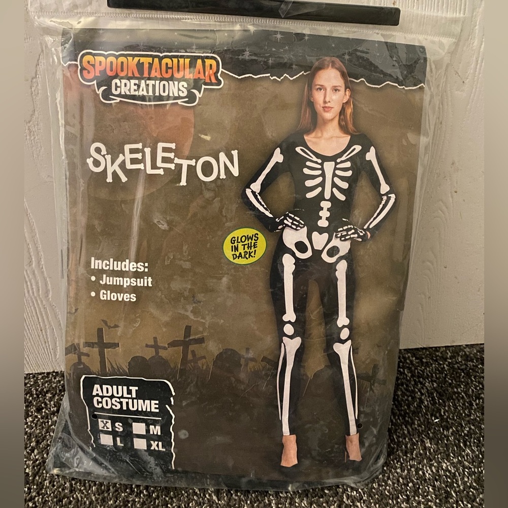 Spooktacular creations, women’s glow in the dark skeleton costume.